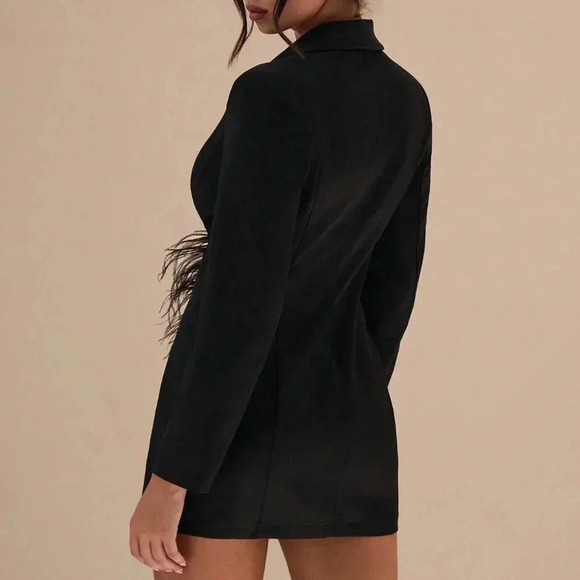 Pink Elegant Women's Party Lapel Long Sleeve Butterfly Back Cutout Black Blazer - Picture 2 of 6